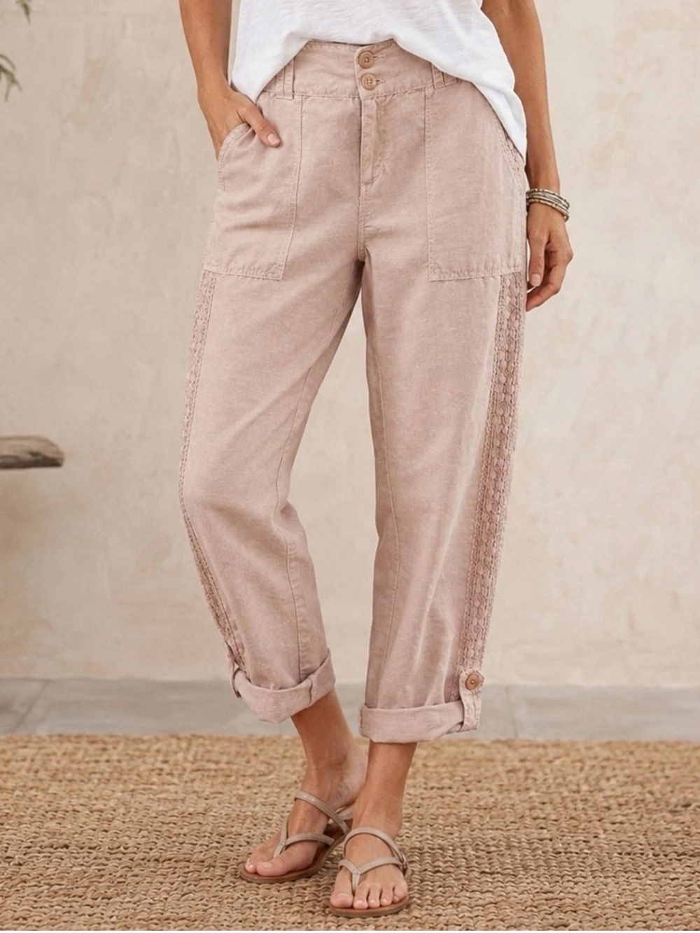 Sundance Organia Linen Cotton Pant in dusty pink Size 16